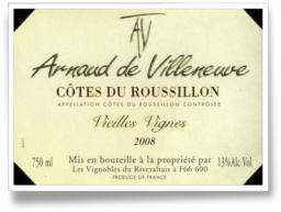 Ctes du Roussillon Blanc - ARNAUD DE VILLENEUVE - VIEILLES VIGNES 2008