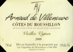 C�tes du Roussillon Rouge - ARNAUD DE VILLENEUVE - VIEILLES VIGNES 2008