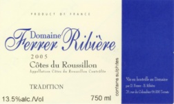 C�tes du Roussillon Rouge - Domaine FERRER RIBIERE - TRADITION 2005